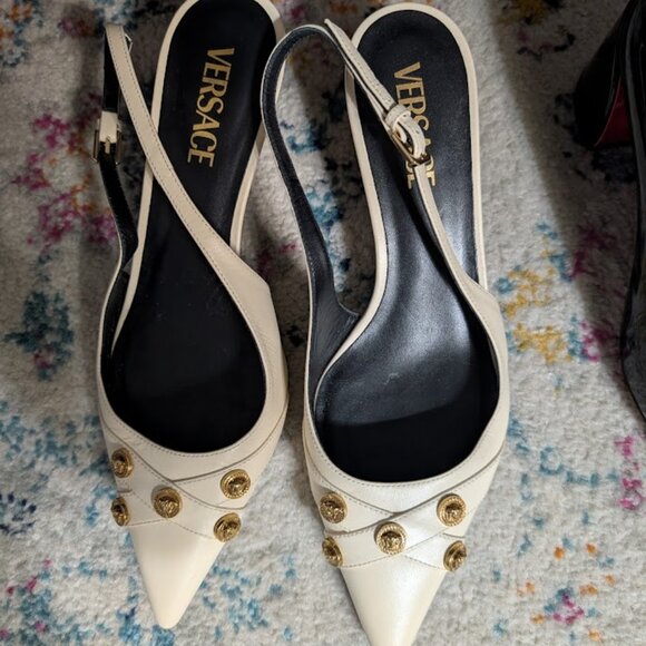 Versace Vitello Sling Back Heels Ecru - Picture 4 of 4